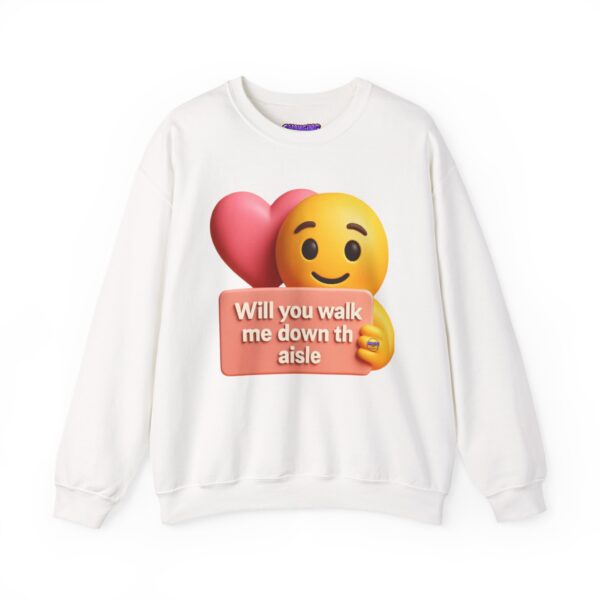 "Will You Walk Me Down The Aisle?" Pink Heart Emoji Unisex Heavy Blend™ Crewneck Sweatshirt