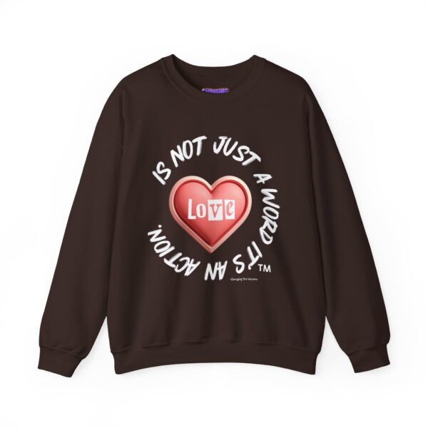 "Love is an action!" with pink heart Unisex Heavy Blend™ Crewneck Sweatshirt